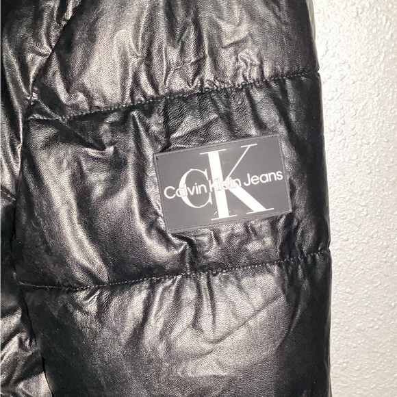 CALVIN KLEIN faux leather womens puffer black jacket size medium - Picture 7 of 14